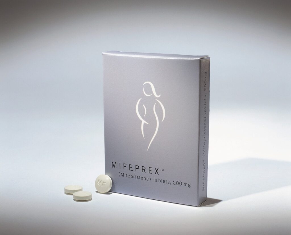 A box of the RU-486 drug, known generically as mifepristone and by its brand name Mifeprex, is seen in an undated handout photo.