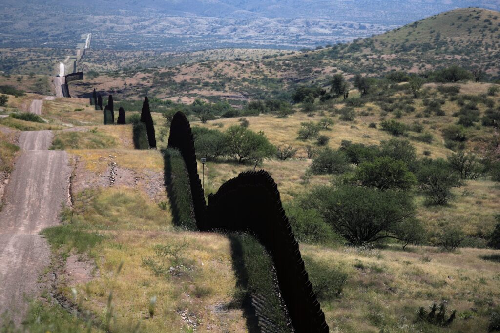 The U.S. border wall with Mexico is seen from the United States in Nogales, Ariz., Sept. 12, 2018.