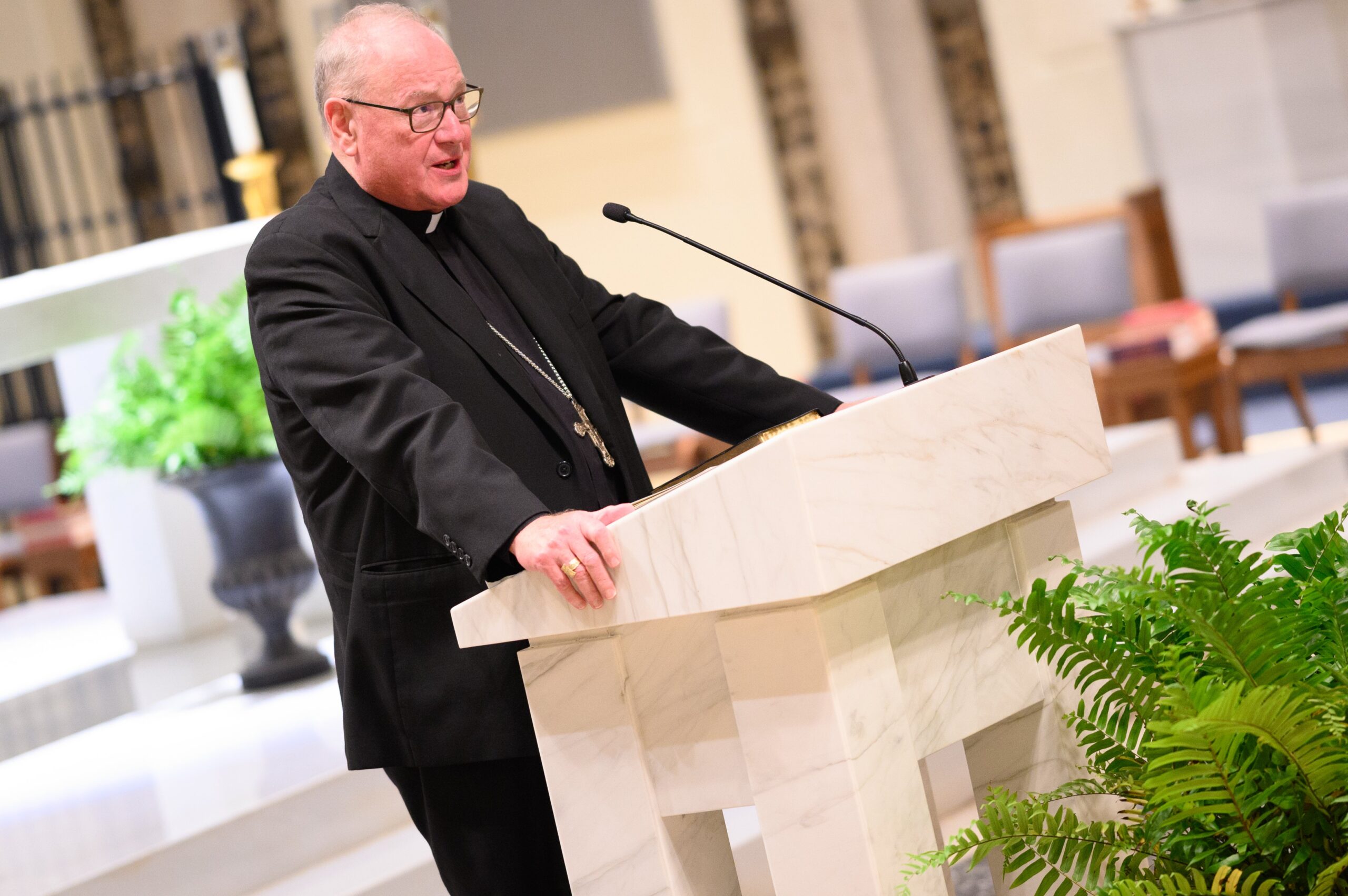 New York Cardinal Timothy M. Dolan delivers a lecture on “Used-to-be Catholicism” Jan. 19, 2023, at St. Vincent de Paul Regional Seminary in Boynton Beach, Fla.