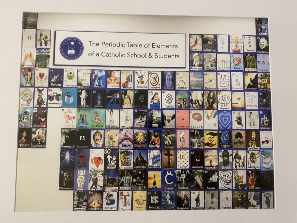 Students of the School of the Blessed Sacrament created a Catholic Periodic Table of Elements to highlight the Catholic school experience.