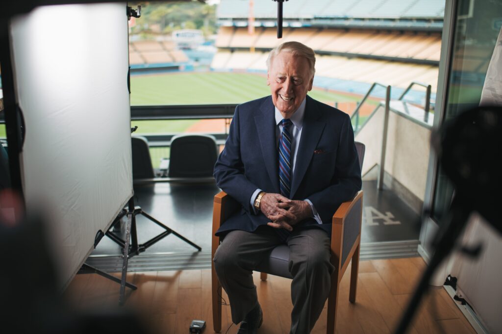 Vin Scully is seen during a 2019 interview for the baseball documentary "Soul of a Champion: The Gil Hodges Story," produced by Spirit Juice Studios in association with Catholic Athletes for Christ. Scully died Aug. 2, 2022, at age 94.