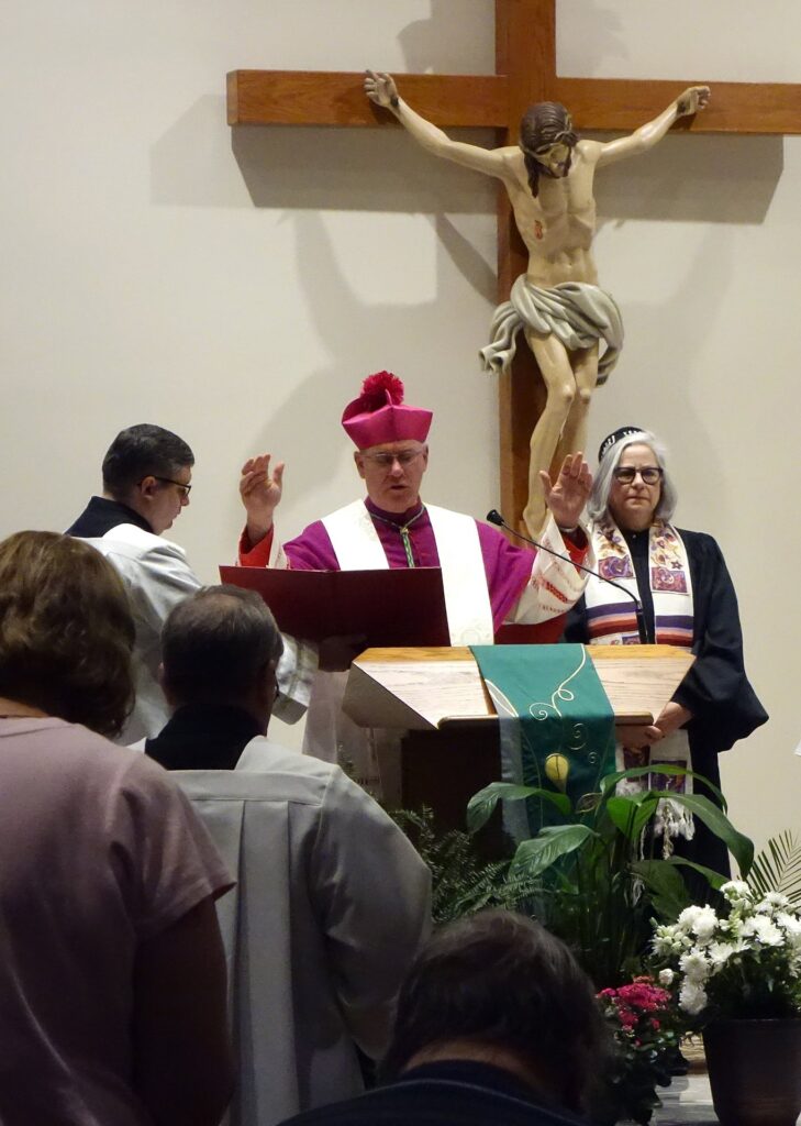 Bishop Kevin C. Rhoades of Fort Wayne-South Bend, Ind., offers a closing prayer at a Jewish-Catholic interfaith prayer service Nov. 20, 2019, at St. Elizabeth Ann Seton Catholic Church in Fort Wayne.
