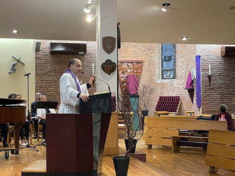 Father Nelson Pichardo speaking during the second part of the Central Harlem Catholic Revival, held March 18-19.