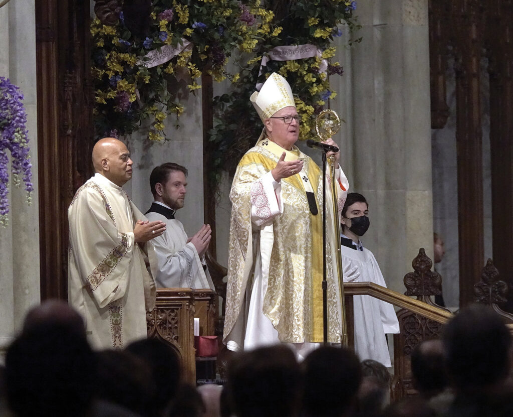 Cardinal Timothy Dolan (center) celebrates Easter Mass at St. Patrick's Cathedral, April 17, 2022.