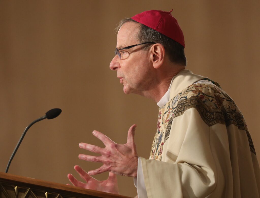 Bishop Michael F. Burbidge of Arlington, Va., chairman of the U.S. Catholic bishops' Committee on Pro-Life Activities, delivers the homily during the opening Mass of the National Prayer Vigil for Life Jan. 19, 2023, at the Basilica of the National Shrine of the Immaculate Conception in Washington.