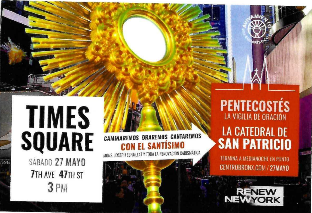 A flyer for the upcoming Pentecostal Vigil Eucharistic procession, scheduled for May 27.