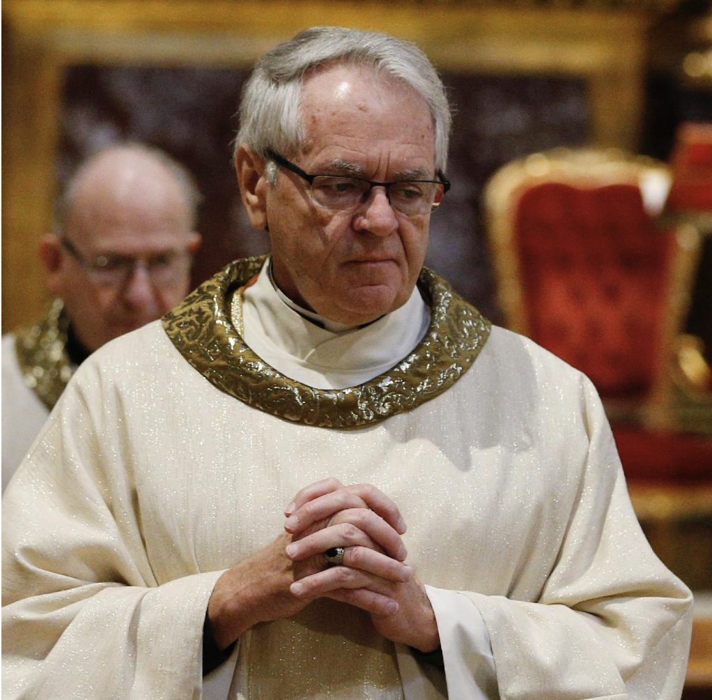 Then-Bishop George Leo Thomas of Las Vegas returns to his seat after receiving Communion at the Basilica of St. Mary Major during his "ad limina" visit to Rome Jan. 30, 2020.