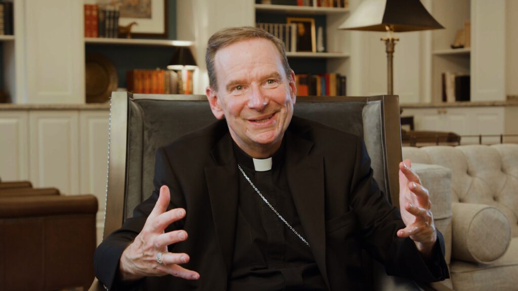 Bishop Michael F. Burbidge of Arlington, Va., is pictured in “a screenshot from Mary, Explained,” a new, seven-part video series from the Diocese of Arlington. The video tackles the catechetical gap, offering an engaging refresher course in who the Blessed Mother is, what the church teaches about her, and why all Catholics should be close to her.