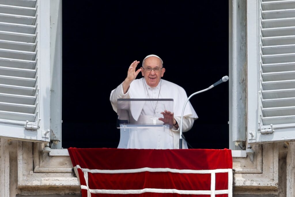 Pope Francis greets the approximately 20,000 visitors gathered in St. Peter's Square at the Vatican to pray the Angelus June 4, 2023.
