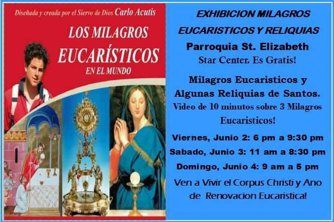 A flyer for the Eucharistic exhibition at the Church of St. Elizabeth, June 2-4, 2023.