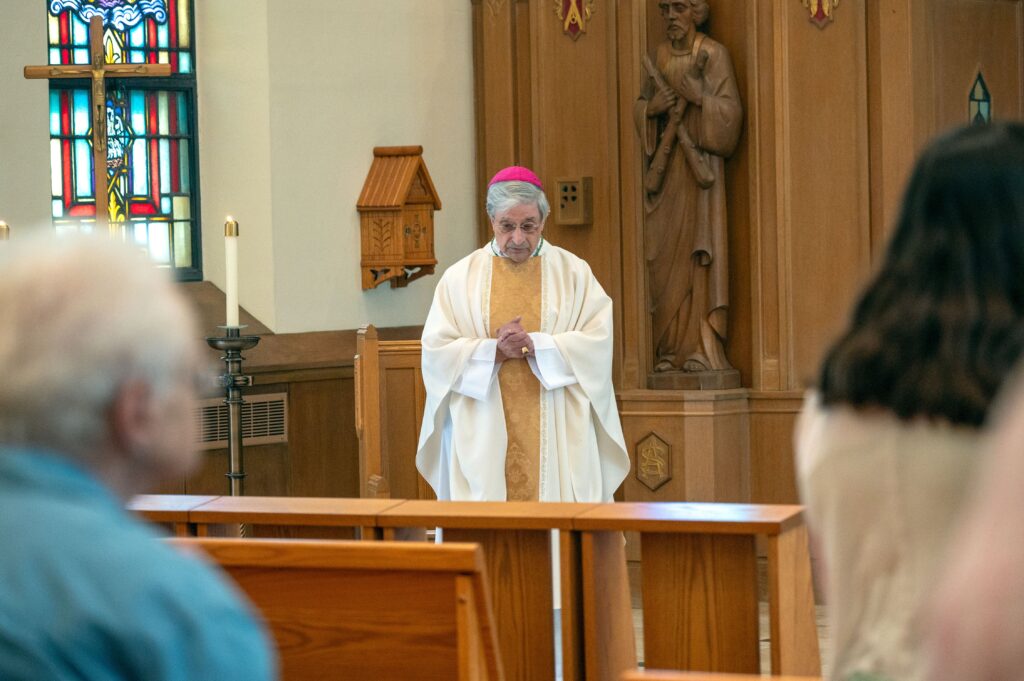 Bishop Salvatore R. Matano of Rochester celebrates July 17, 2023, Mass at the diocesan Pastoral Center in Gates in memory of Mercy Sister Arlene Semesky, who died in a car accident in Pennsylvania July 16.