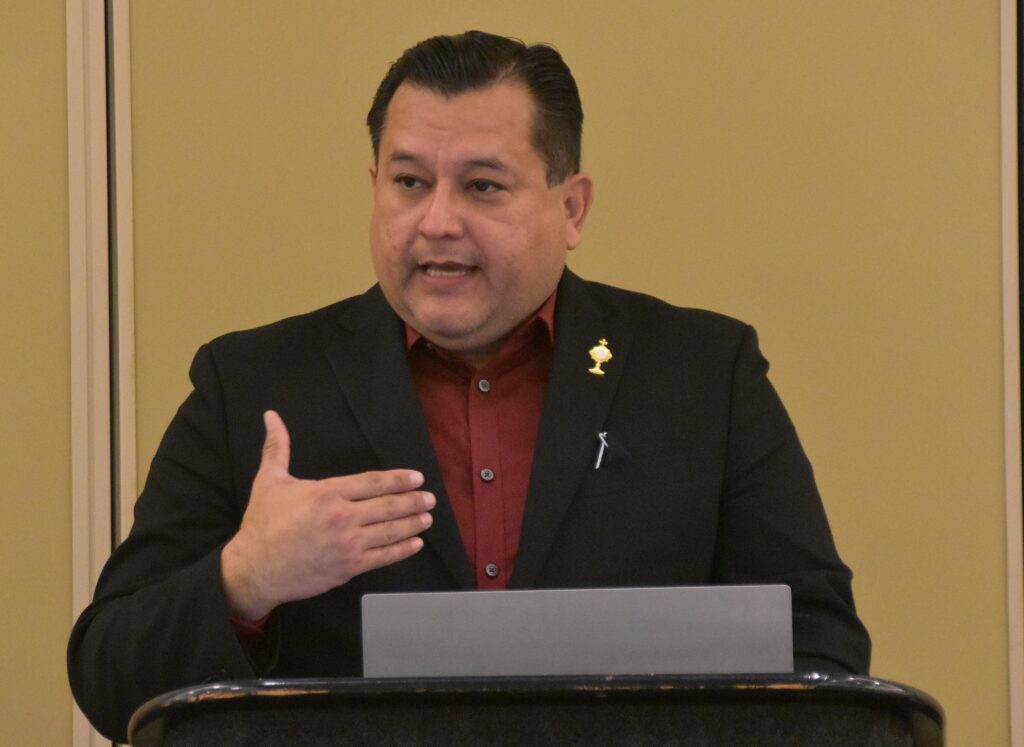 Jaime Reyna, event lead for the National Eucharistic Congress, speaks in Indianapolis Aug. 30, 2023, during a planning meeting of national and local organizers for the congress, which will take place in Indianapolis July 17-21, 2024.