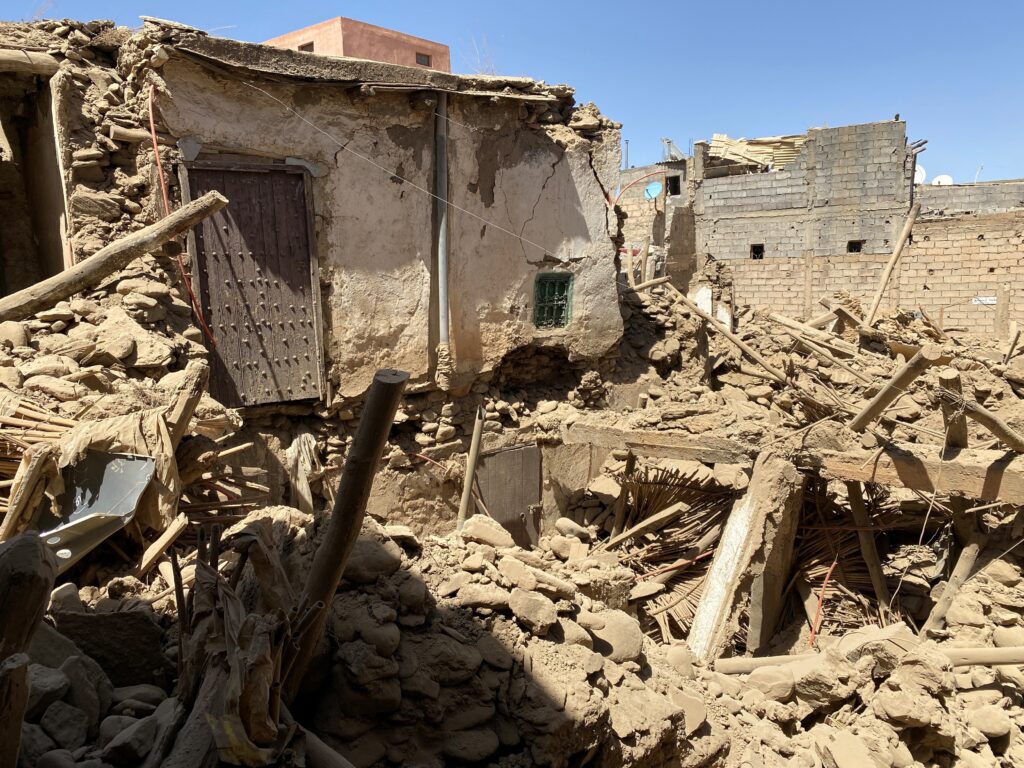 Damage is seen in Amizmiz, Morocco, Sept. 9, 2023, in aftermath of deadliest earthquake to hit the country in decades, killing at least 2,000 people. The U.S. Geological Survey recorded a magnitude 6.8 quake at 11:11 p.m. (local time) Sept. 8, while Morocco's seismic monitoring agency measured it at magnitude 7.