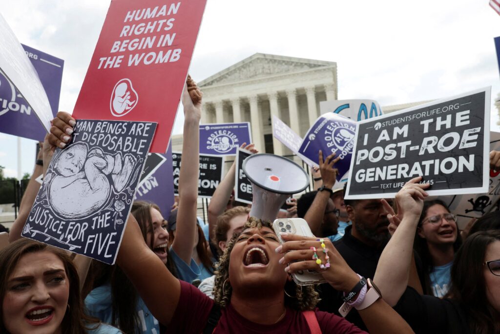 Pro-life demonstrators in Washington celebrate outside the U.S. Supreme Court June 24, 2022, as the court overruled its landmark Roe v. Wade abortion precedent in its Dobbs v. Jackson Women's Health Organization ruling.