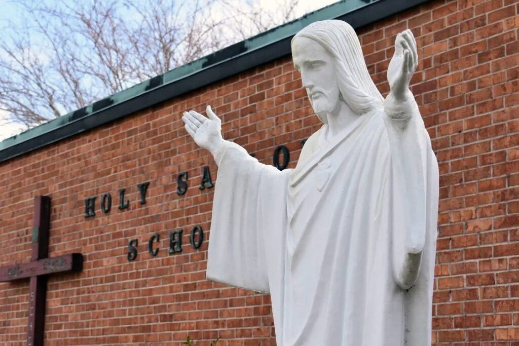 A life-sized statue of Jesus at Holy Savior School in Lockport, Louisiana is seen in this undated image. The statue was decapitated by an unknown perpetrator sometime during the overnight hours of Sept. 12-13, 2023.