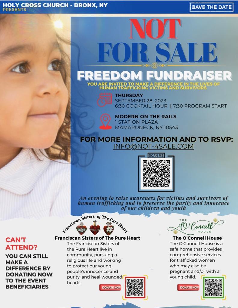A flyer for the September 28 fundraiser in Mamaroneck to fight human trafficking.