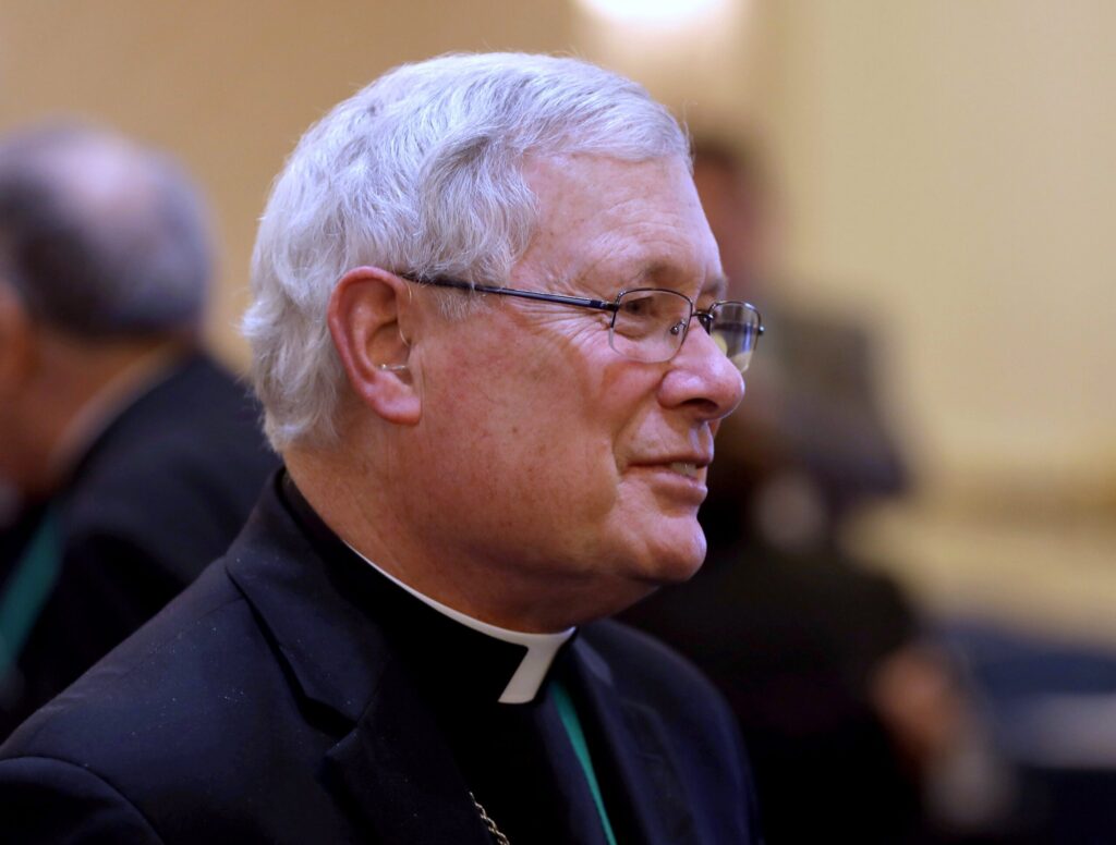 Bishop David J. Malloy of Rockford, Illinois, attends a November 16, 2022, session of the fall general assembly of the U.S. Conference of Catholic Bishops in Baltimore. Bishop Malloy, the bishops' international policy chairman, is calling for a peaceful end to the months-long blockade of Nagorno-Karabakh that has left some 120,000 ethnic Armenian Christians at risk of what experts are calling "genocide by starvation."