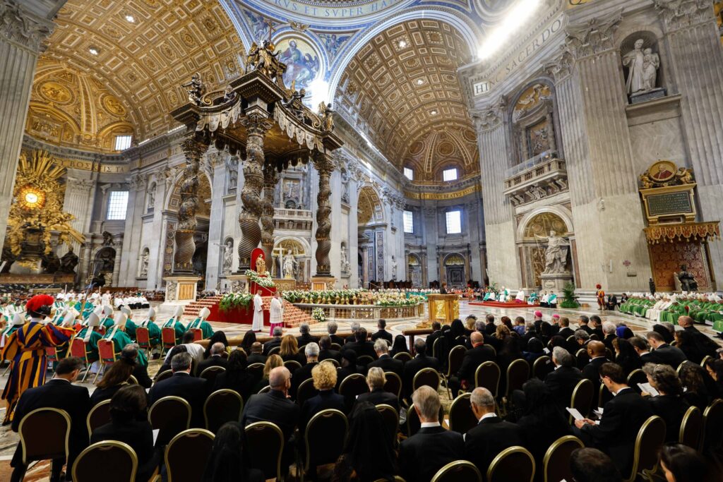 Pope Francis presides over Mass marking the end of the first session of the assembly of the Synod of Bishops on synodality in St. Peter’s Square at the Vatican October 29, 2023.
