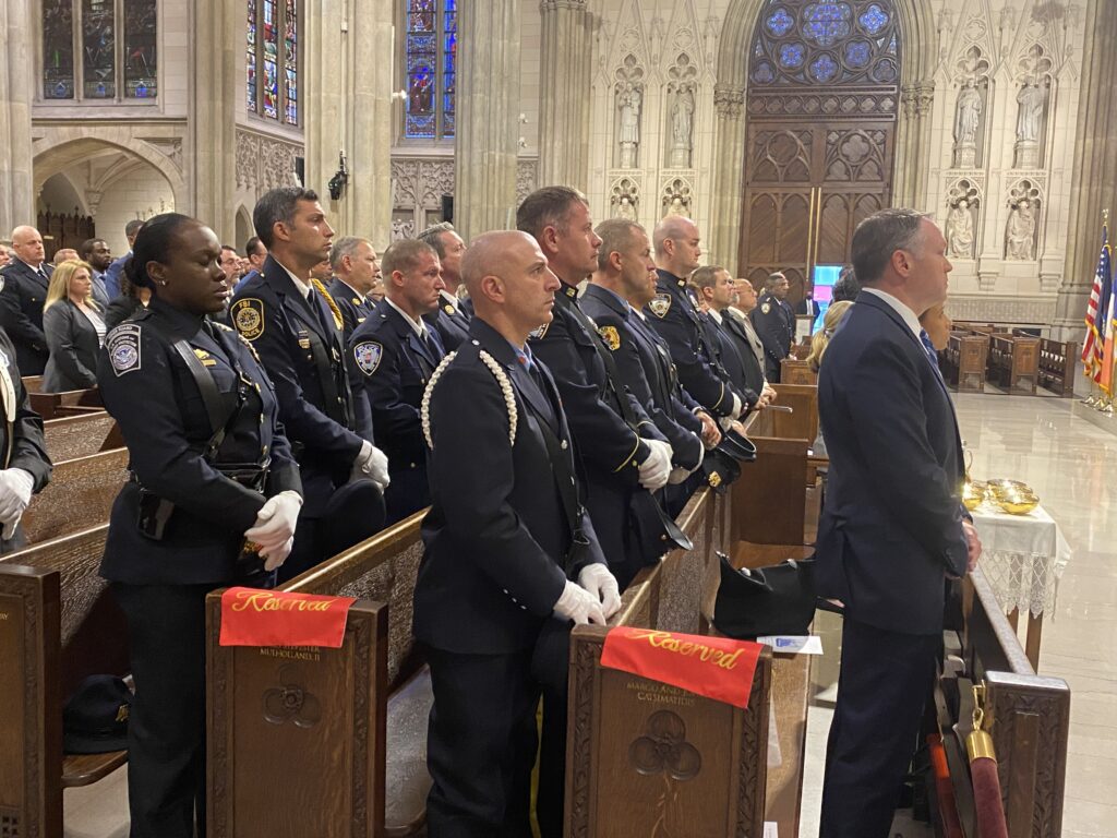 Representatives of city, state, and federal law enforcement and first responder agencies attended the annual Guardian Mass at St. Patrick's Cathedral, October 2, 2023.