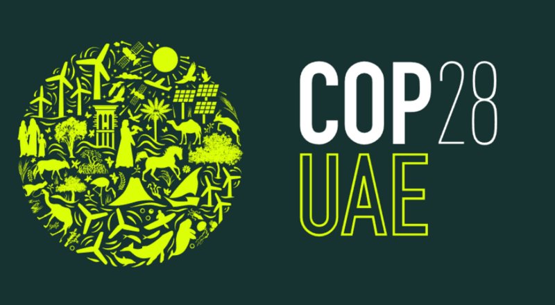 Pictured is the logo for the 28th United Nations' Climate Change Conference, or COP28, being held from November 30 to December 12, 2023, in Dubai, United Arab Emirates.