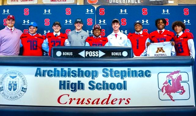 Nine outstanding Archbishop Stepinac High School Class of 2024 student-athletes officially signified their commitments to continue their education and play football at the university level during the school's recent Early Signing Day ceremony.