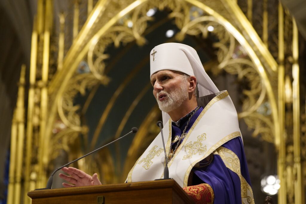Metropolitan Archbishop Borys A. Gudziak of the Ukrainian Catholic Archeparchy of Philadelphia speaks at St. Patrick's Cathedral in New York City on November 18, 2023.