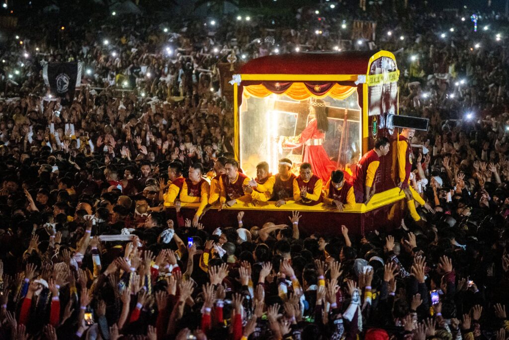 Pilgrims join the annual procession of the Black Nazarene during its feast day in Manila, Philippines, on January 9, 2024.