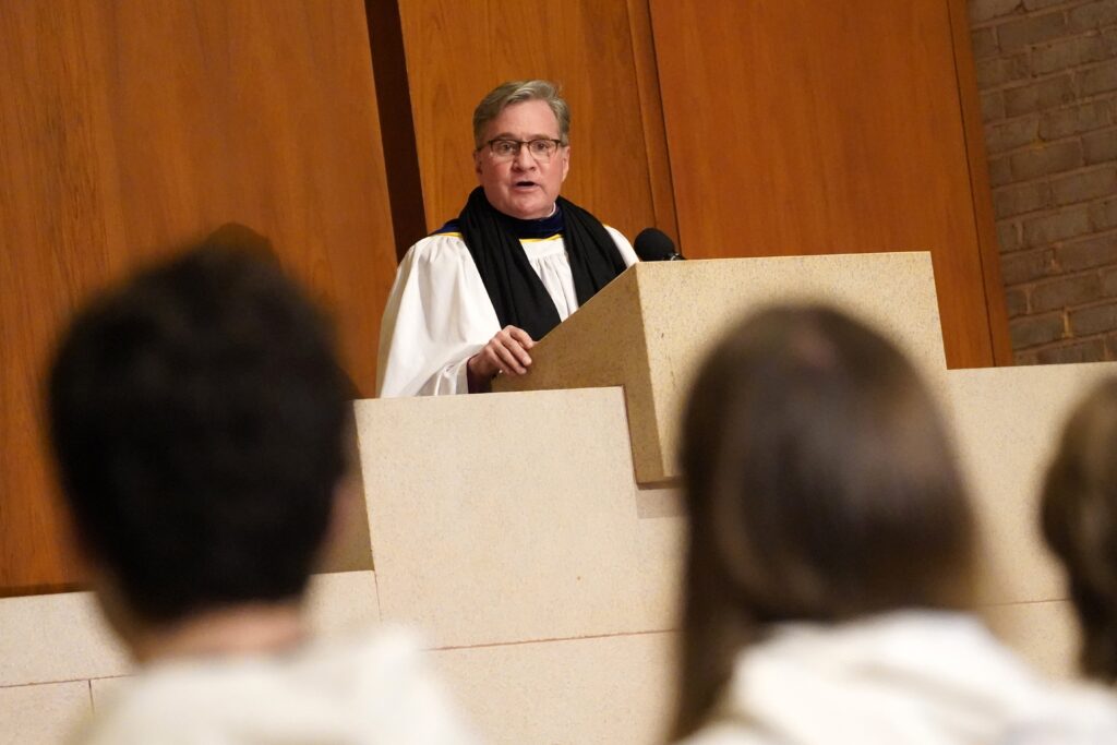 The Very Rev. Patrick Malloy, dean of the Episcopal Cathedral of St. John the Divine in New York City, preaches during an ecumenical prayer service January 24, 2024, at the Interchurch Center in New York City marking the annual Week of Prayer for Christian Unity January 18-25.