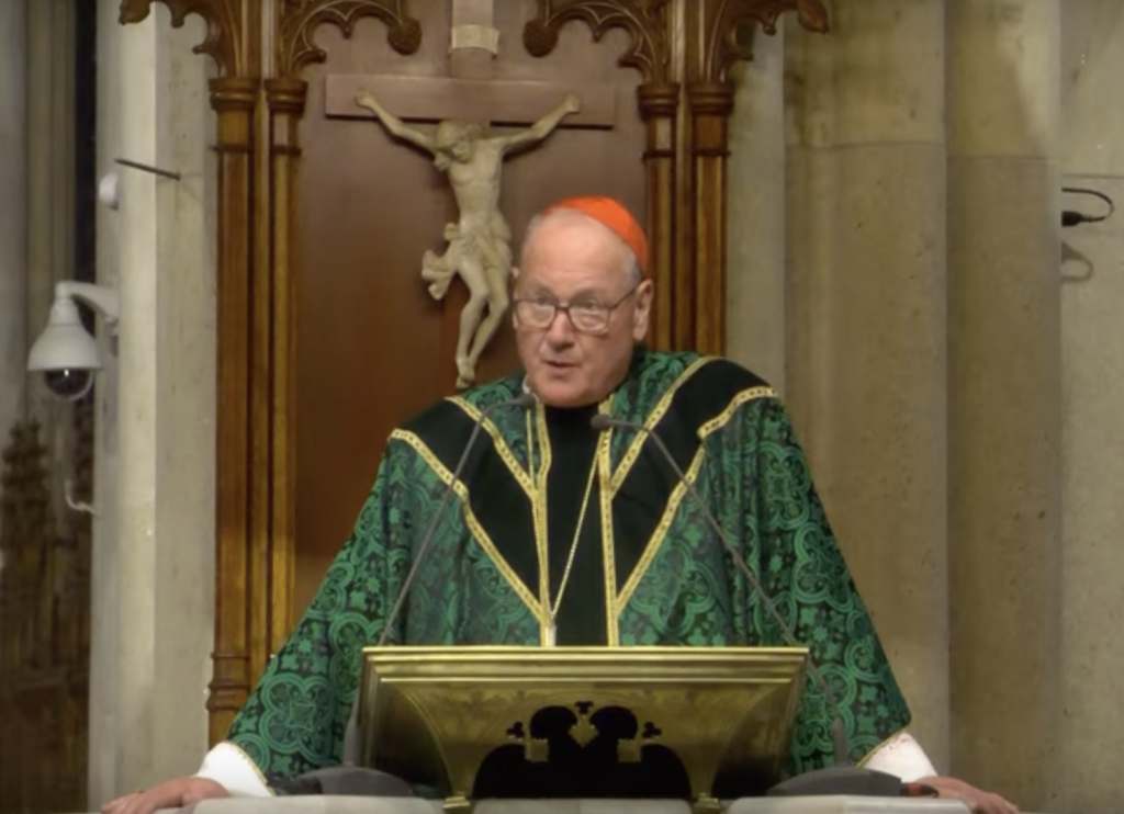 Cardinal Timothy Dolan preaches at St. Patrick's Cathedral on January 21, 2024.