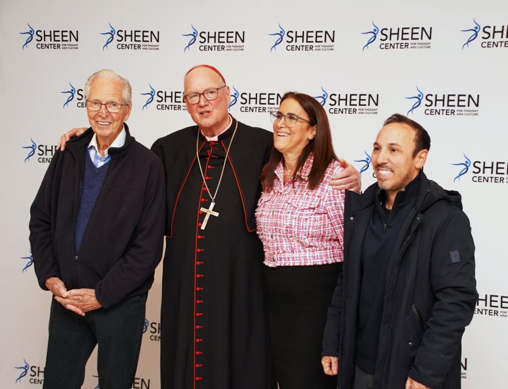 Cardinal Timothy Dolan (second left) attended a screening of the film "Cabrini" on February 13, 2024 at The Sheen Center in Manhattan. He is shown with executive producer Eustace Wolfington (left); MaryLou Pagano, executive director of The Sheen Center (second right); and producer Leo Severino (right).