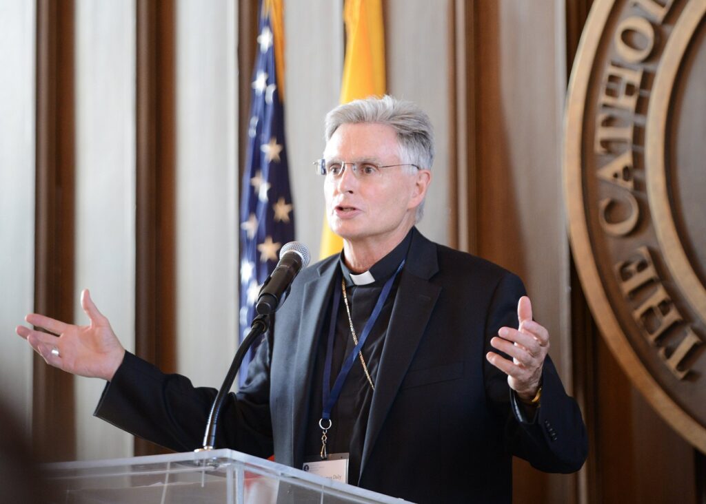 Bishop Thomas A. Daly of Spokane, Washington, chairman of the U.S. bishops' Committee on Catholic Education, delivers a keynote address July 11, 2022, during the 10th annual national conference of the Institute for Catholic Liberal Education July 11-14 at The Catholic University of America in Washington.