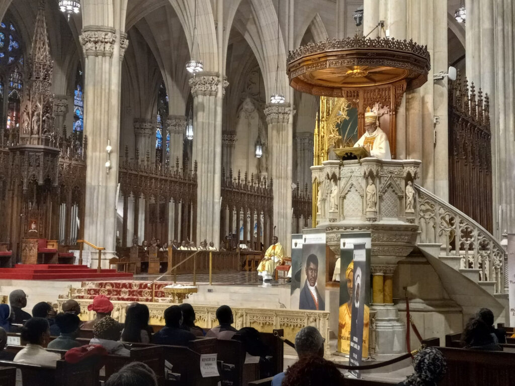 Archbishop Charles G. Palmer-Buckle, Metropolitan Archbishop of Cape Coast, Republic of Ghana, offers the homily at the annual Black History Month Mass at St. Patrick's Cathedral, February 4, 2024.