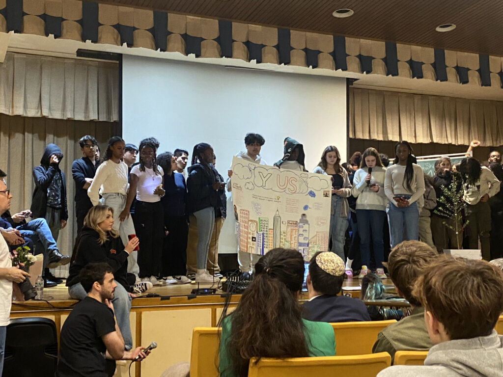 Students from various area high schools offer their final presentation at the Scholas New York Encounter, March 15, 2024, on the former premises of Cathedral High School on E. 56th Street in Manhattan.
