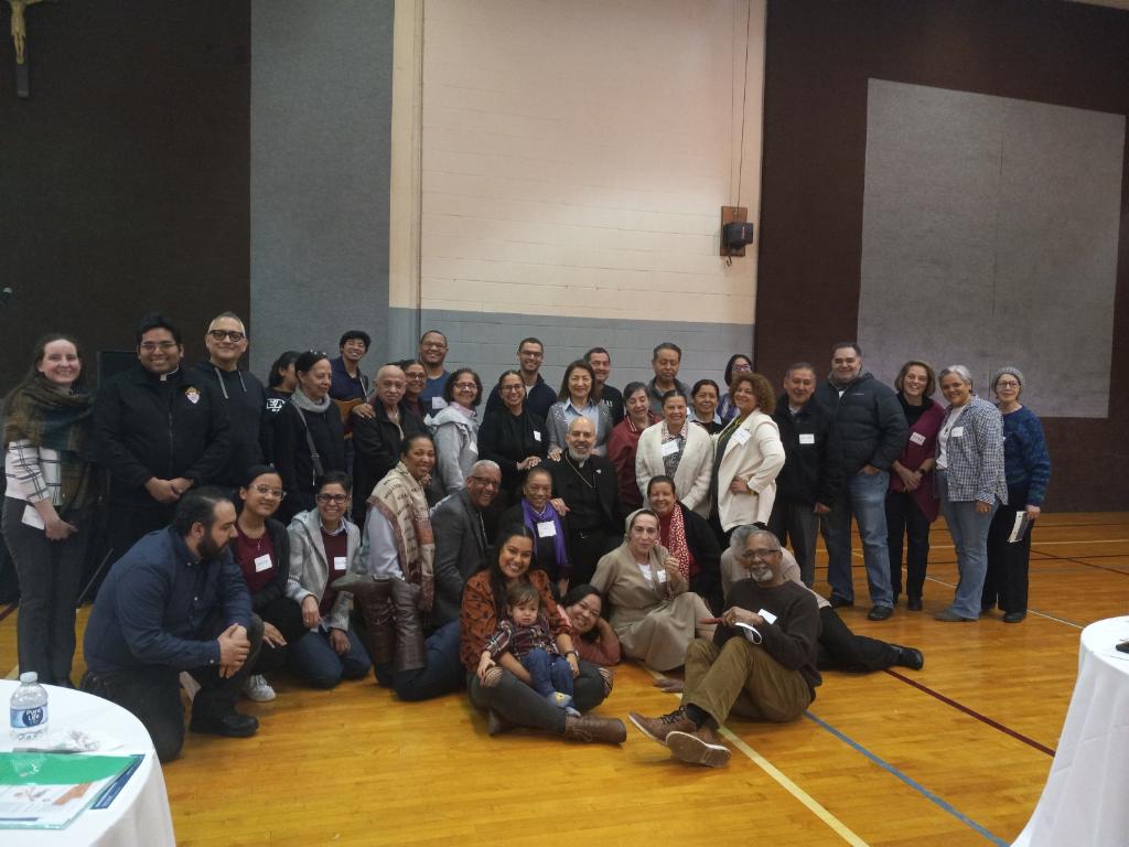 Upon conclusion of the Spanish-language Synod Interim Session at St. Joseph’s Seminary on March 23, 2024, participants gathered around Bishop Joseph A. Espaillat.