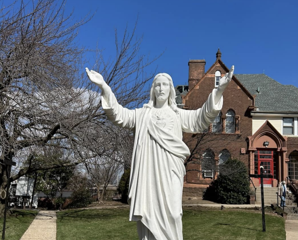 Repairs on the statue of Christ in front of Sacred Heart Church on Castleton Avenue in Staten Island were finally completed in time for Palm Sunday, March 24, 2024, almost five months after being vandalized.