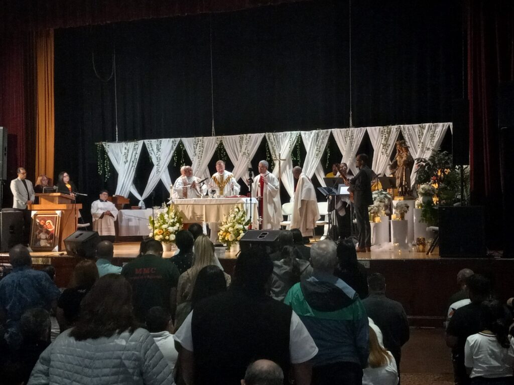 Archdiocese of New York Auxiliary Bishop Edmund J. Whalen, Vicar for Clergy, celebrates Mass during the Congreso de Parejas at Cardinal Hayes High School in the Bronx, Saturday, May 4, 2024.