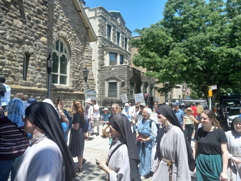 Arriving at St. Philip Neri in the Bronx, Franciscan Sisters of the Renewal participated in the Yonkers/Bronx section of the National Eucharistic Pilgrimage's Seton Route, Friday May 24, 2024.