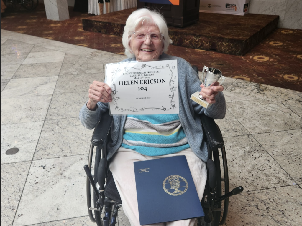 Helen Ericson, 104, participated in an annual celebration for centenarian residents of the Bronx, sponsored by Bronx Borough President Vanessa L. Gibson on May 16, 2024.