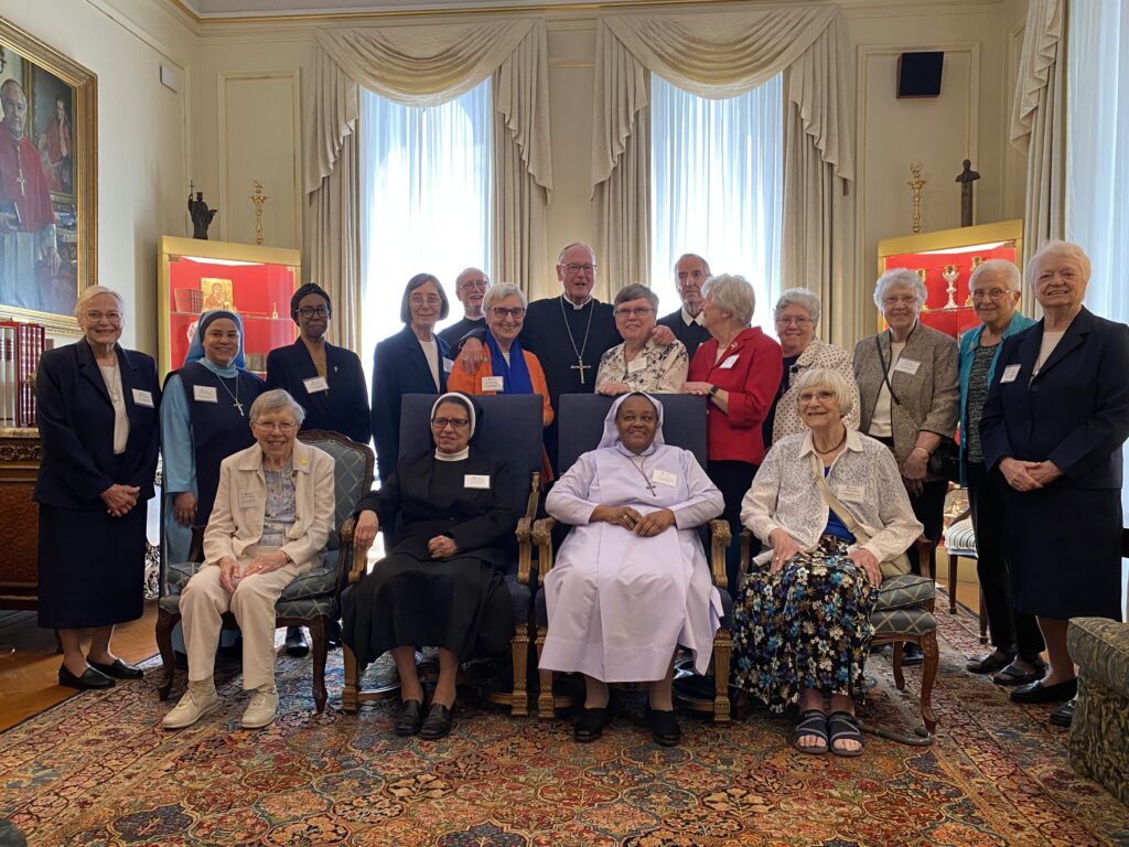 Cardinal Timothy Dolan (center, back row) poses with women and men religious of the Archdiocese of New York celebrating at least 50 years of service after the Golden Jubilee Mass, June 2, 2024. The Mass was celebrated at St. Patrick's Cathedral on Corpus Christi Sunday.