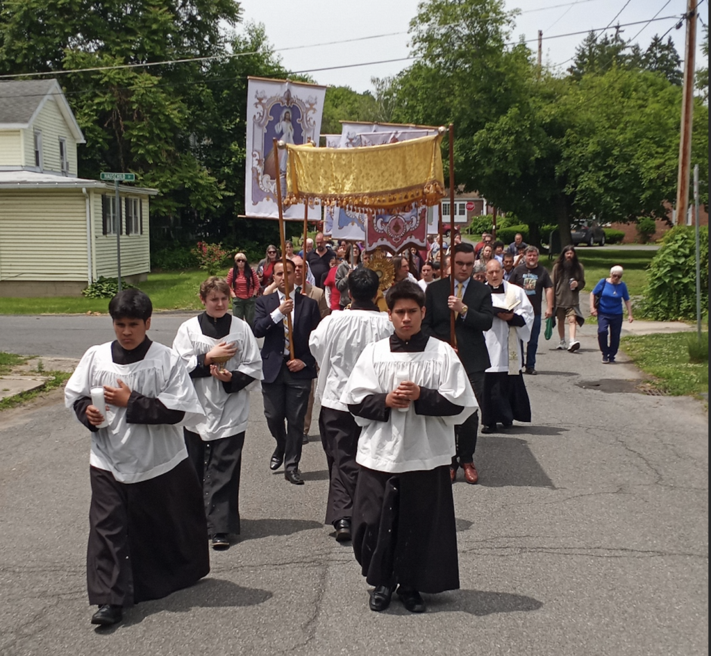 Parishioners of the Church of St. Mary and St. Andrew of Ellenville participate in the Corpus Christi Eucharistic procession, June 2, 2024.