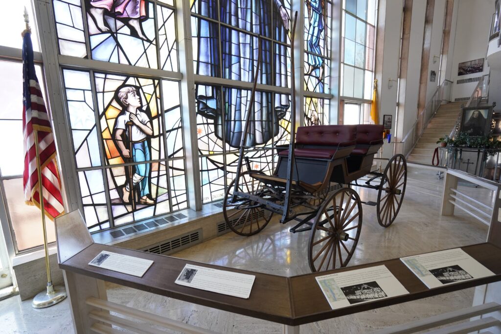 A surrey used by St. Frances Cabrini at an orphanage she founded in upstate New York is seen on display at St. Frances Cabrini Shrine in the Upper Manhattan section of New York City March 3, 2024.