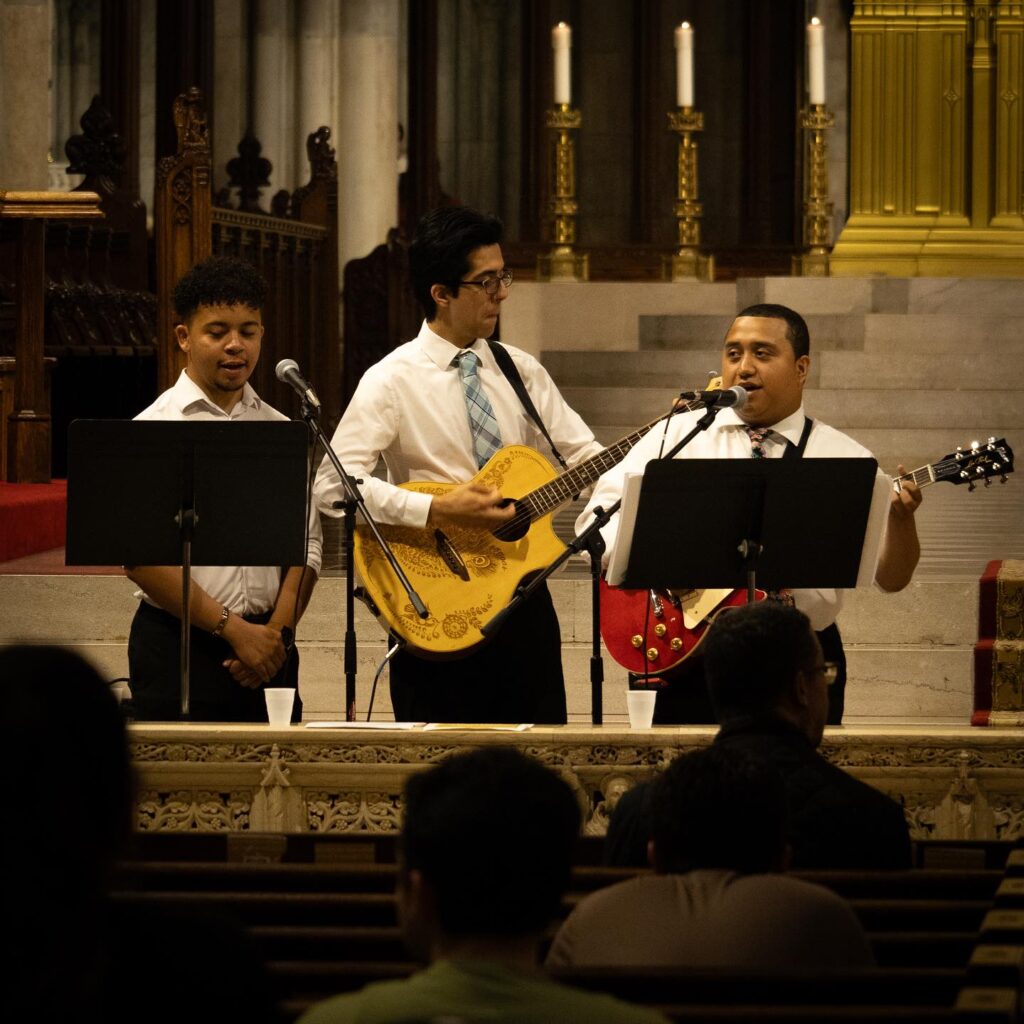 Music during the June Young Adult Mass, held June 12, 2024, at St. Patrick’s Cathedral, was provided by the Manhattan-based Amigos de Jesus music ministry (Friends of Jesus), led by singer-guitarist Adrian Mercedes.