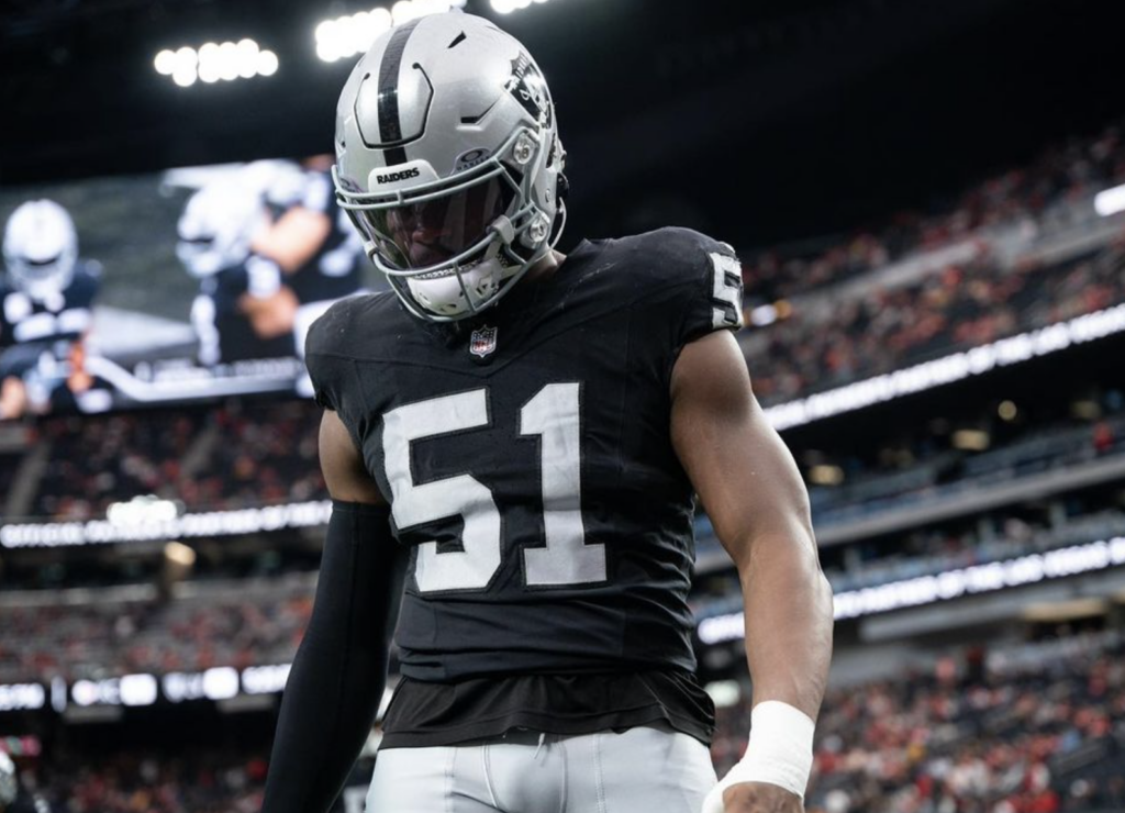 Archbishop Stepinac High School alumnus Malcolm Koonce is shown in his Las Vegas Raiders uniform.