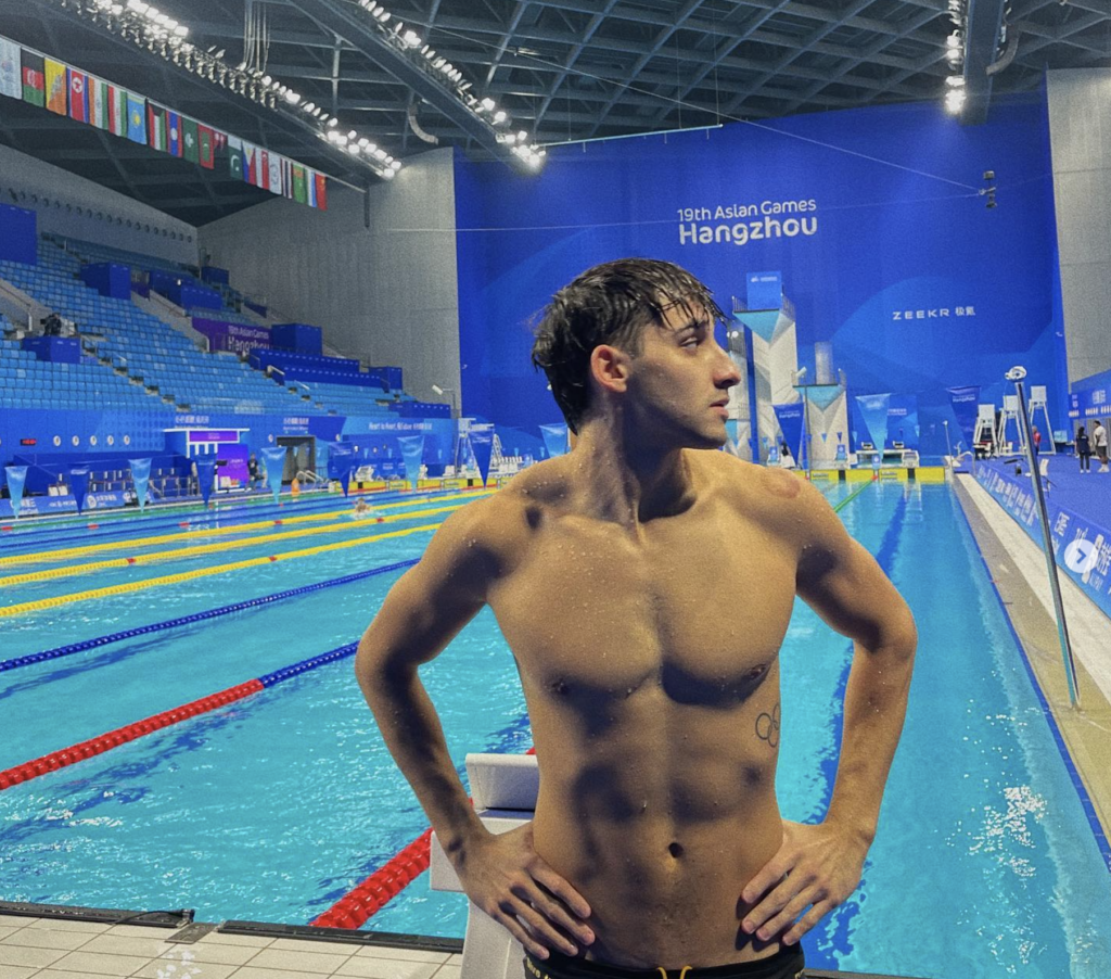 Fordham University swimmer Alexander Shah is shown at the Asian Games in Hangzhou, China, in September 2023.