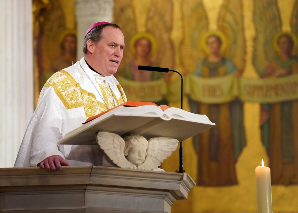 Bishop Kevin J. Sweeney of Paterson, New Jersey, is seen at the Co-Cathedral of St. Joseph in Brooklyn, April 26, 2020.