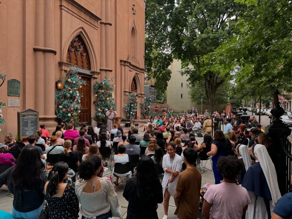 Father Agustino Torres, CFR, gives a talk in July as part of the Love & Responsibilty summer series. The talks are at the Basilica of St. Patrick's Old Cathedral in Lower Manhattan.