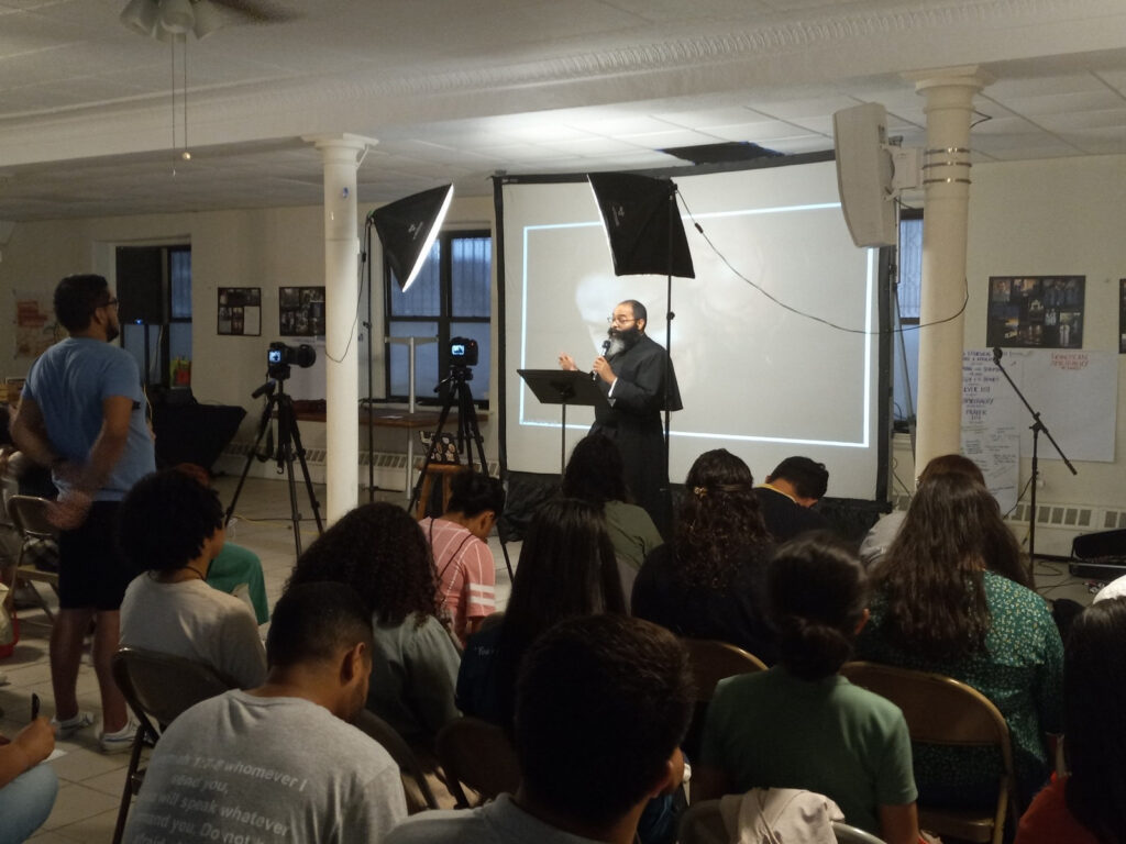 Father Jean Paul Soler gives a morning talk on Friday, August 9, 2024, during the Corazon Puro Missionary Formation Week gathering in the Bronx.