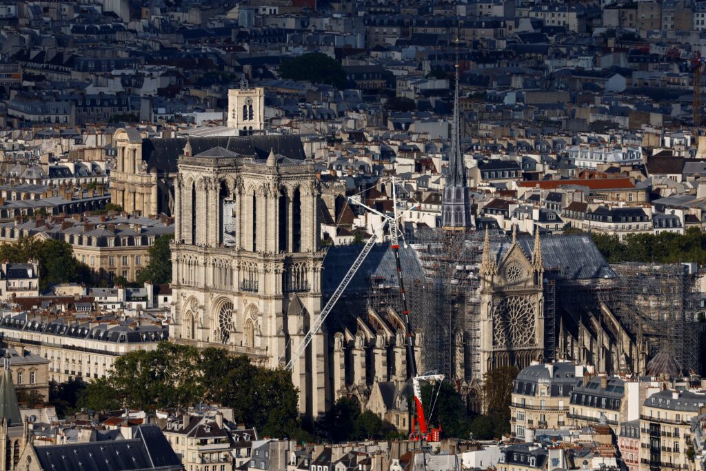 A general view shows Notre Dame Cathedral in Paris August 25, 2024, the day of commemoration ceremonies marking the 80th anniversary of the liberation of Paris from Nazi rule.