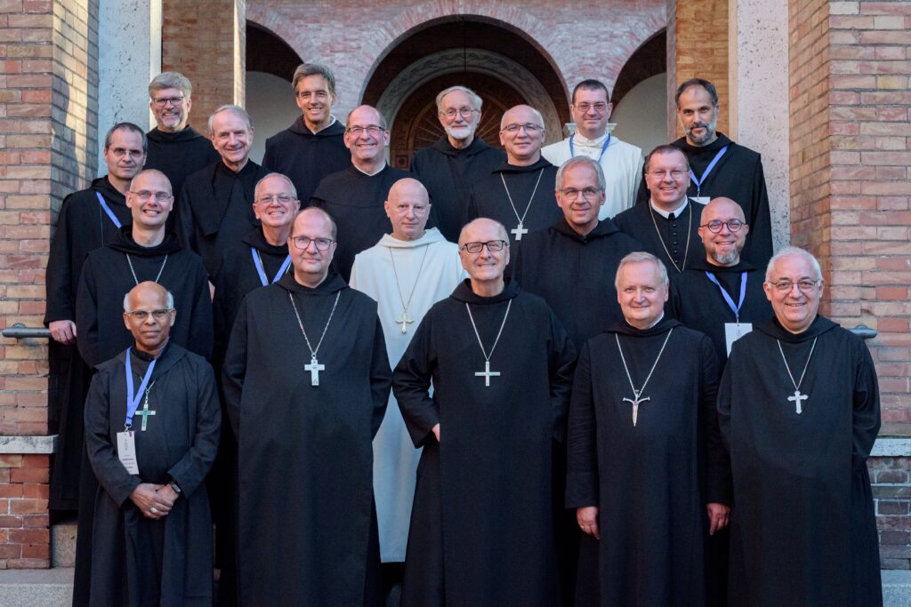 U.S. Abbot Gregory Polan, abbot primate of the Benedictine Confederation, center, poses for a photo September 9, 2024, with members of the Benedictine Congress of Abbots.