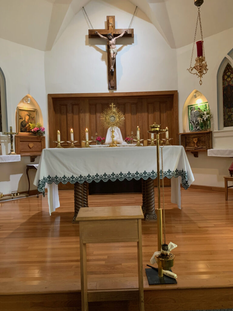 The Blessed Sacrament was exposed for adoration during the Holy Hour at Sacred Heart Church.